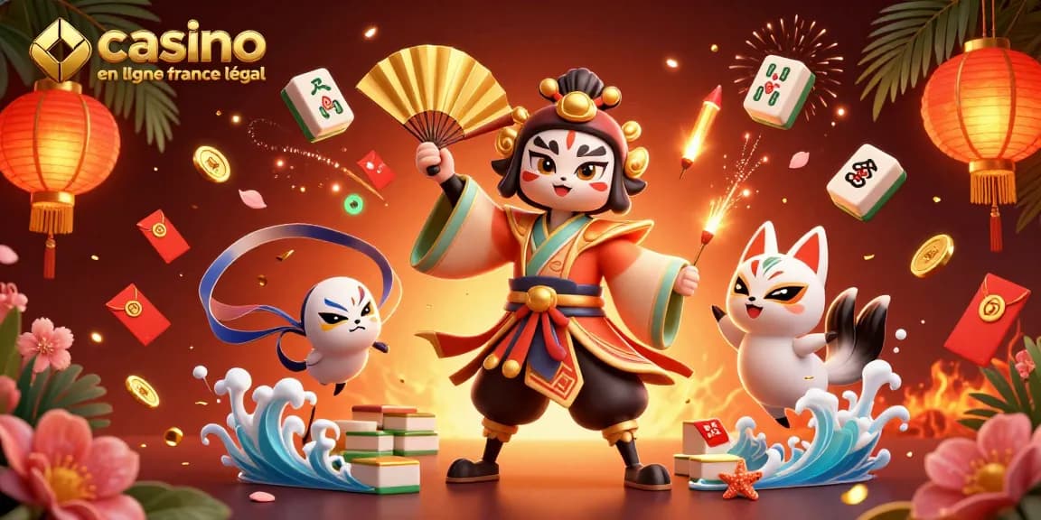 Illustration artistique représentant un casino en ligne France légal, mettant en avant la richesse des jeux et éléments festifs.