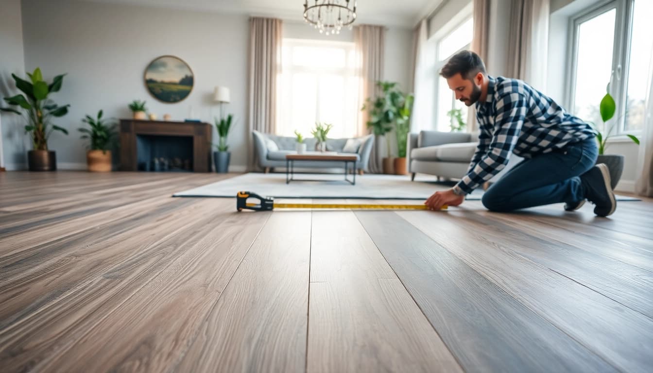 Install vinyl flooring with precision in a modern home setting highlighting craftsmanship.