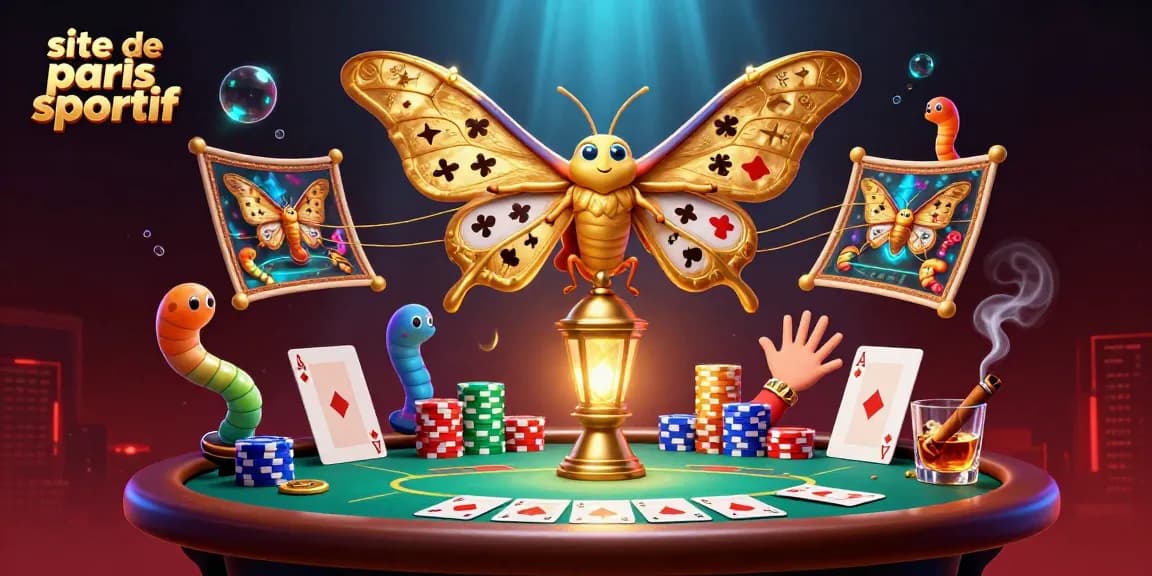 Découvrez le site de paris sportif avec des éléments de poker 3D dynamiques et colorés.