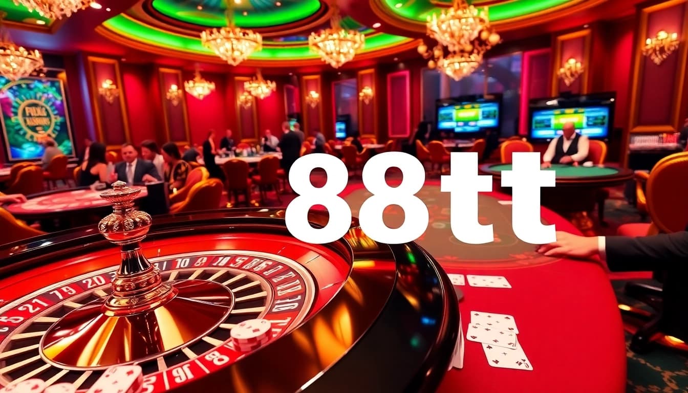 Excited gamblers at a casino table engaged in a high-stakes game with 88t betting slips visible.