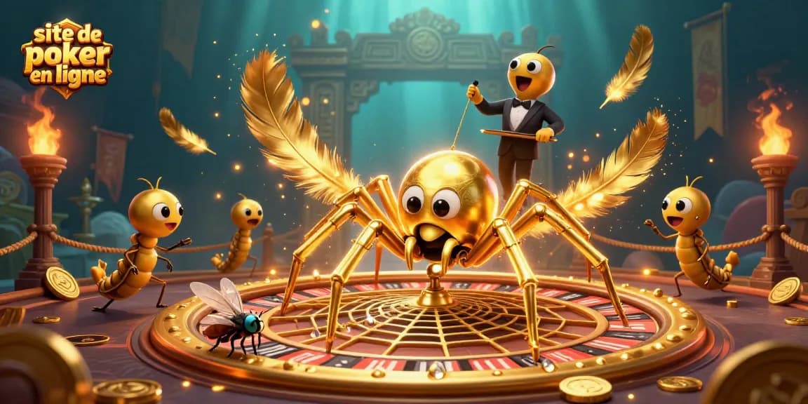 Placer des paris en toute sécurité sur un site de poker en ligne animé par une araignée dorée.