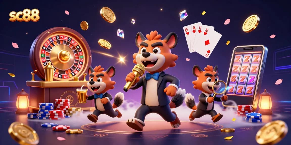 Experience the excitement at sc88 comedy casino club with vibrant hyenas and casino elements.