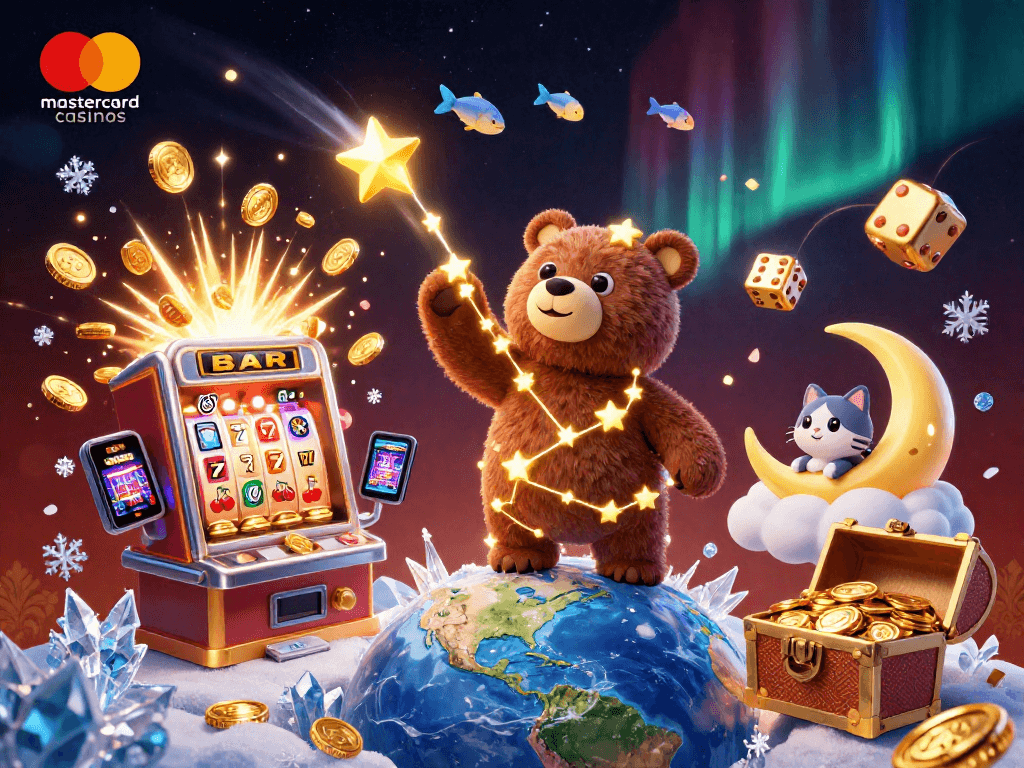 Experience the thrill of mastercard casinos with animated characters collecting coins from a vibrant casino world.