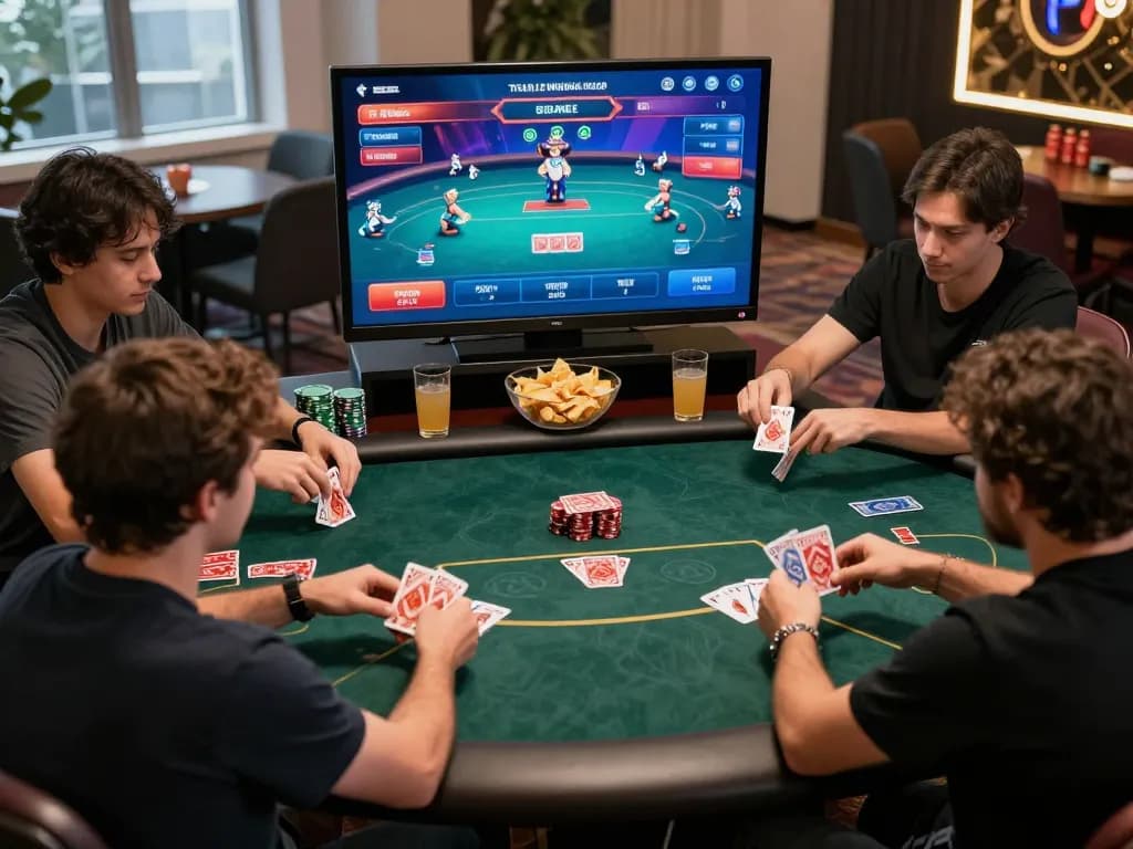 Players immersed in engaging online rikvip gambling experience with vibrant digital displays.