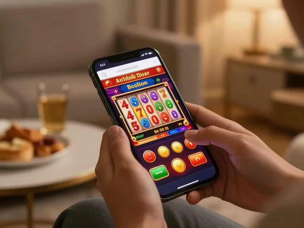 Engaging online gambling experience at https://twin68.world/ showcased on a smartphone, featuring a lively slot game.