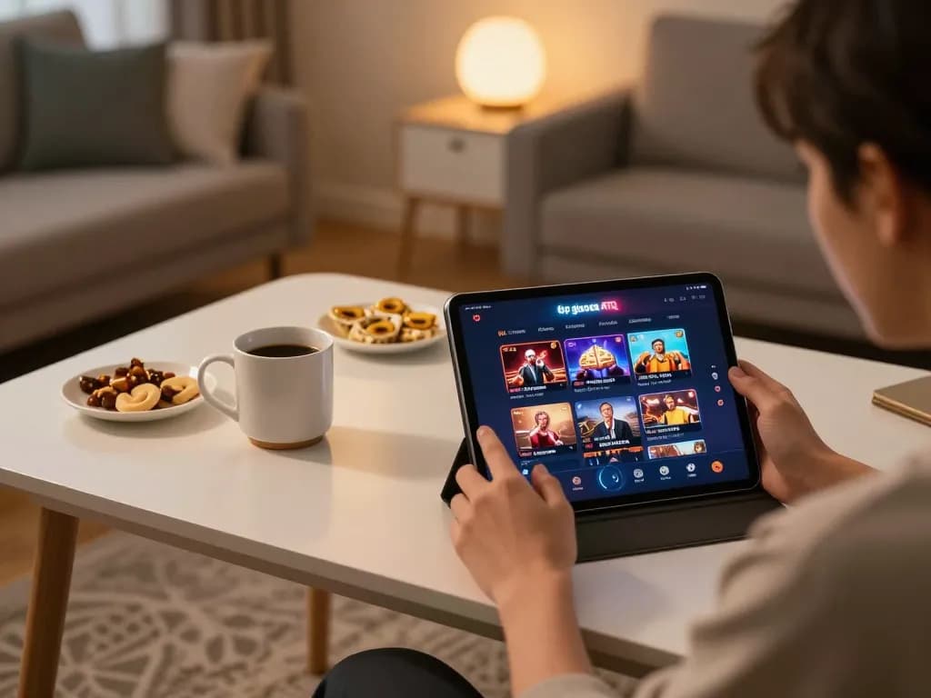 The tập đoàn ATQ casino app interface displayed on a tablet, showcasing exciting online gaming features.