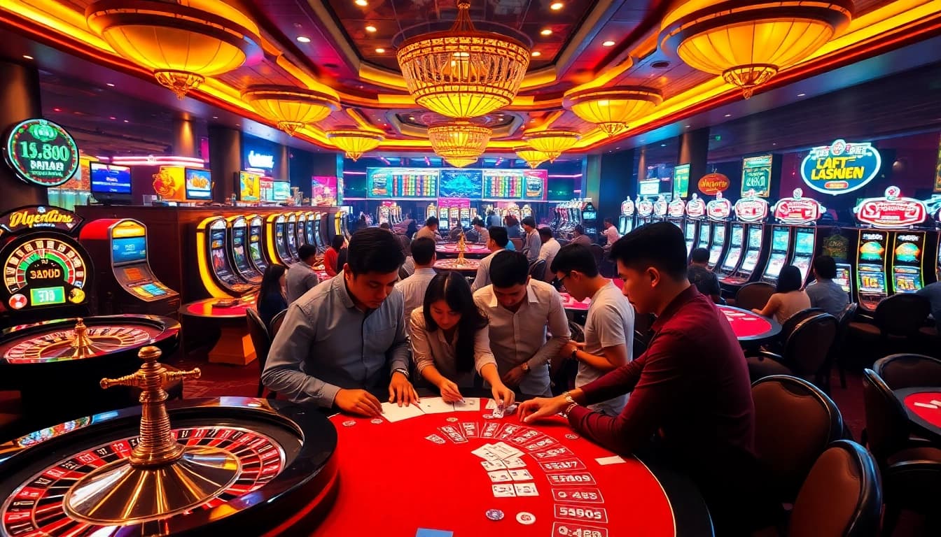 Pemain menganalisis angka untuk Utama4D Togel dalam suasana kasino yang hidup penuh kegembiraan.
