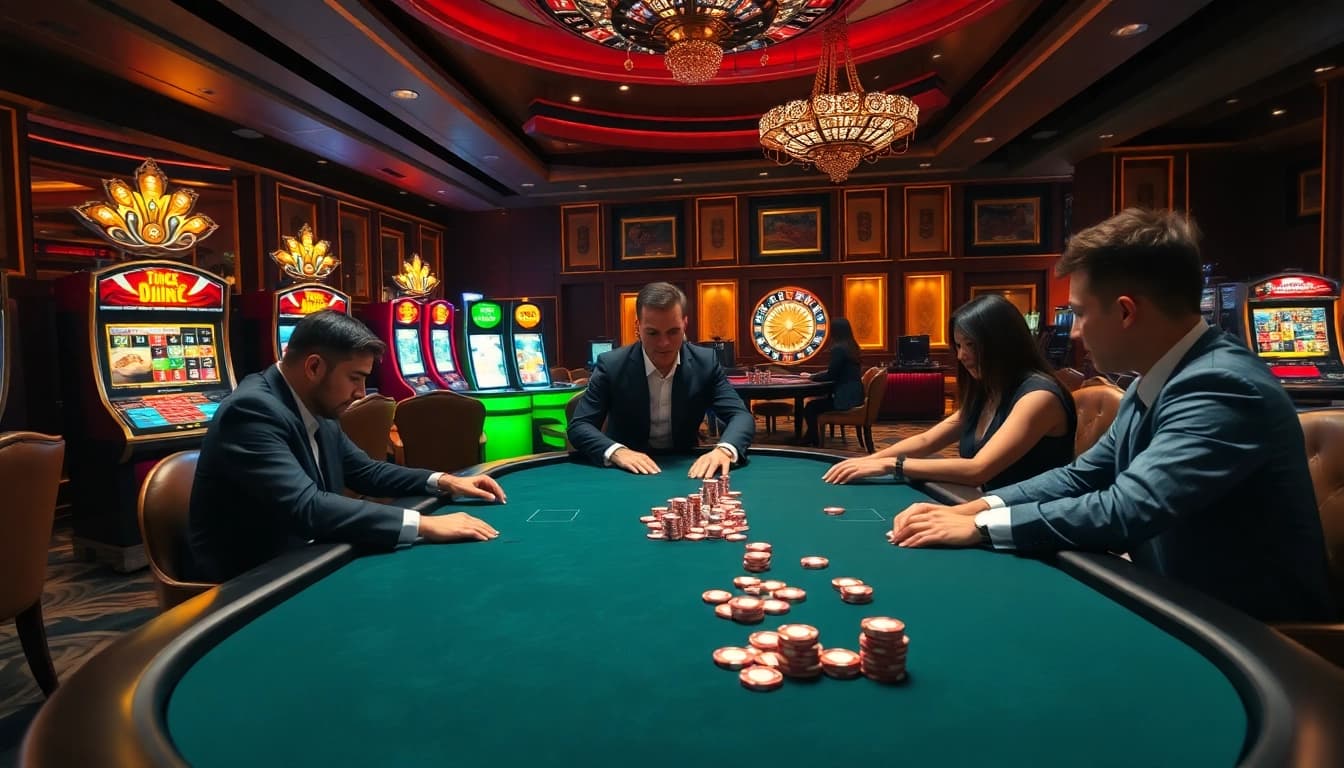 Engage in the excitement of TV88 with strategic poker play in a luxurious casino atmosphere.