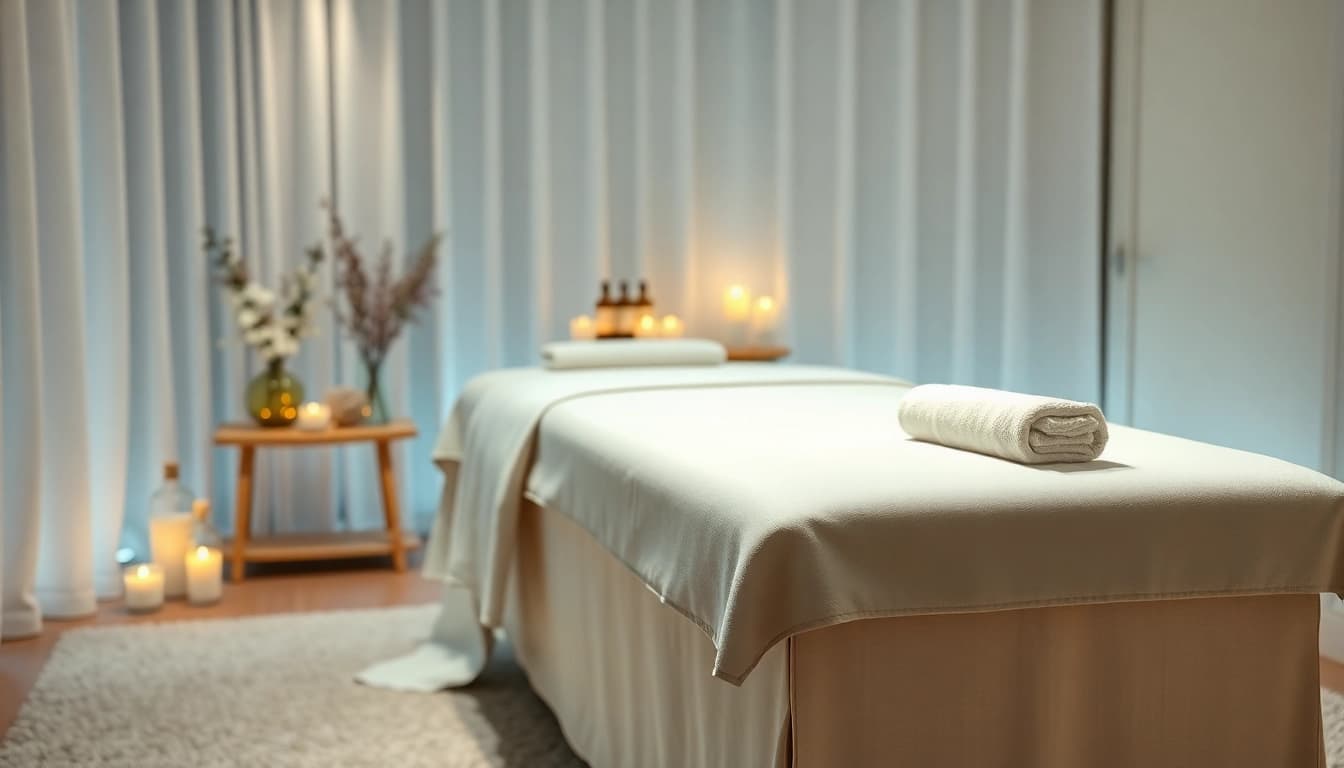 High-quality 출장마사지 setup with calming ambiance and luxurious decor.
