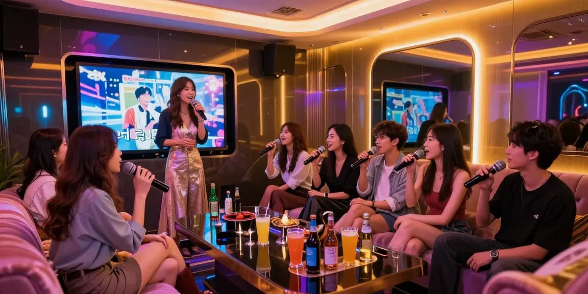 인천쓰리노에서 친구들과 함께 즐거운 노래와 술자리를 만끽하는 모습