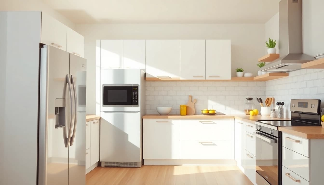 Showcase of affordable appliance in a modern kitchen setup with vibrant colors and natural lighting.