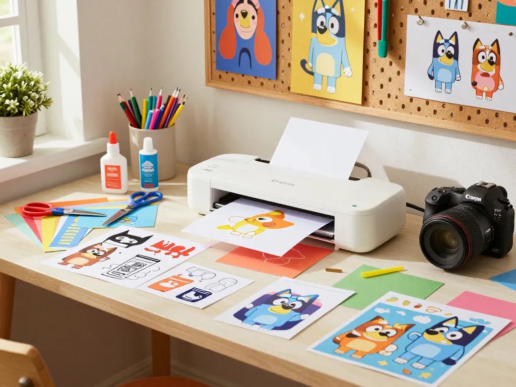 Cricut SVG bundle crafting workspace with colorful designs and tools for creative projects.