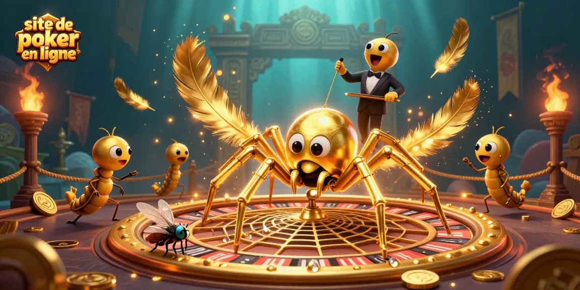 Placer des paris en toute sécurité sur un site de poker en ligne animé par une araignée dorée.