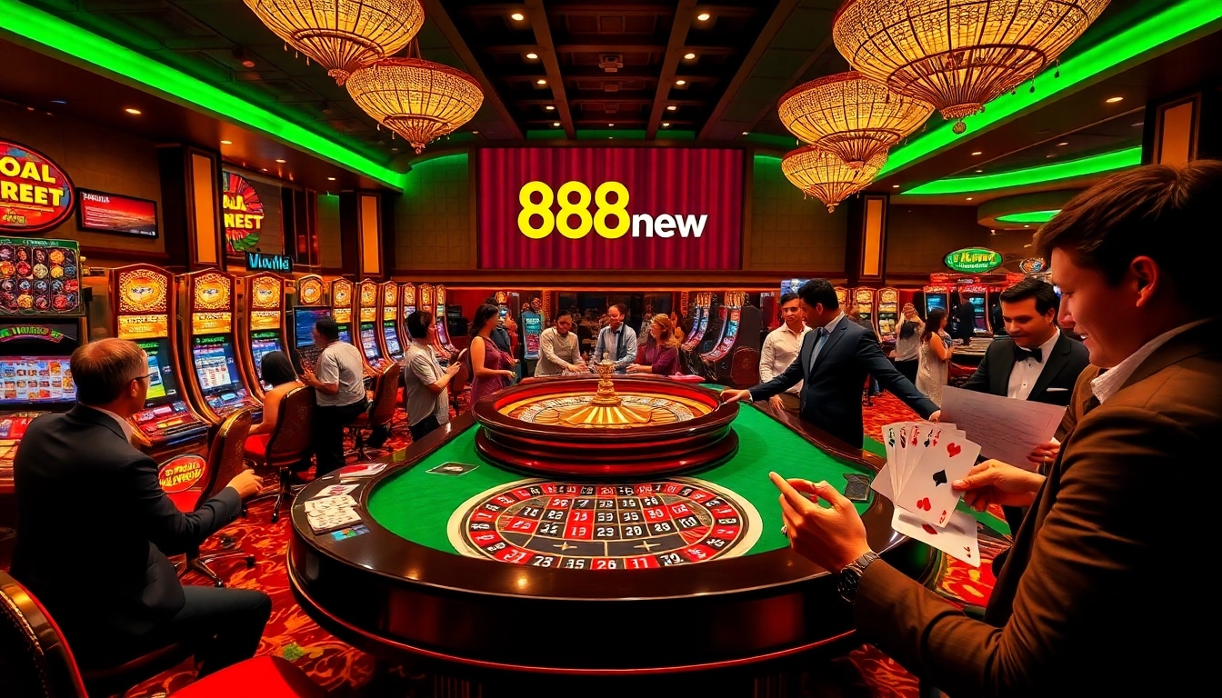 Players enjoying high-stakes action at 888new casino with roulette and slot machines.