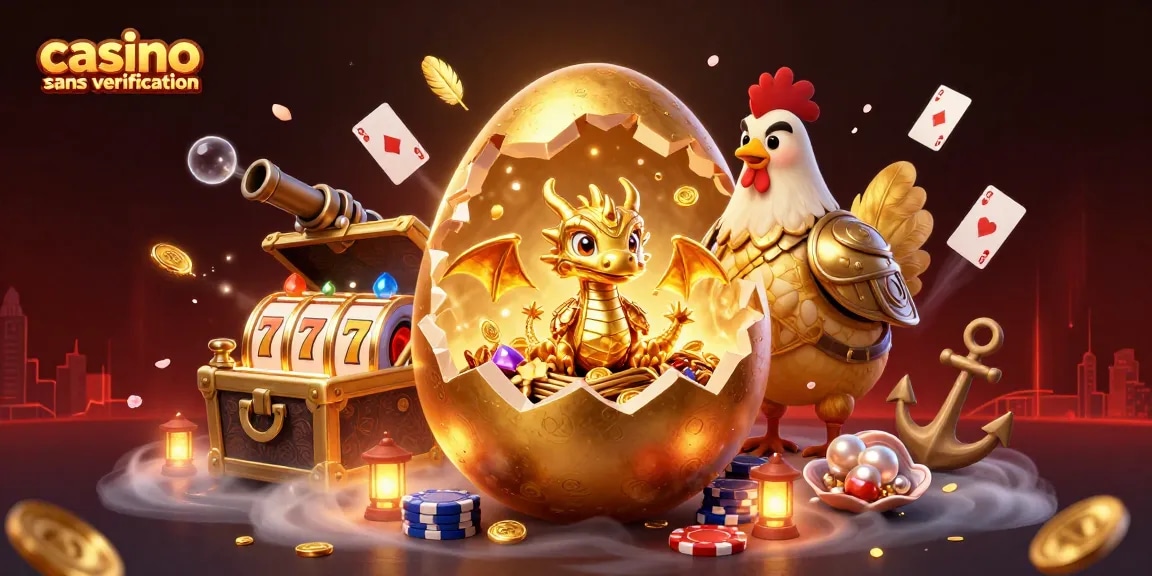 Jouer sur des plateformes de casino sans vérification avec des dragons en or et des jetons de poker.