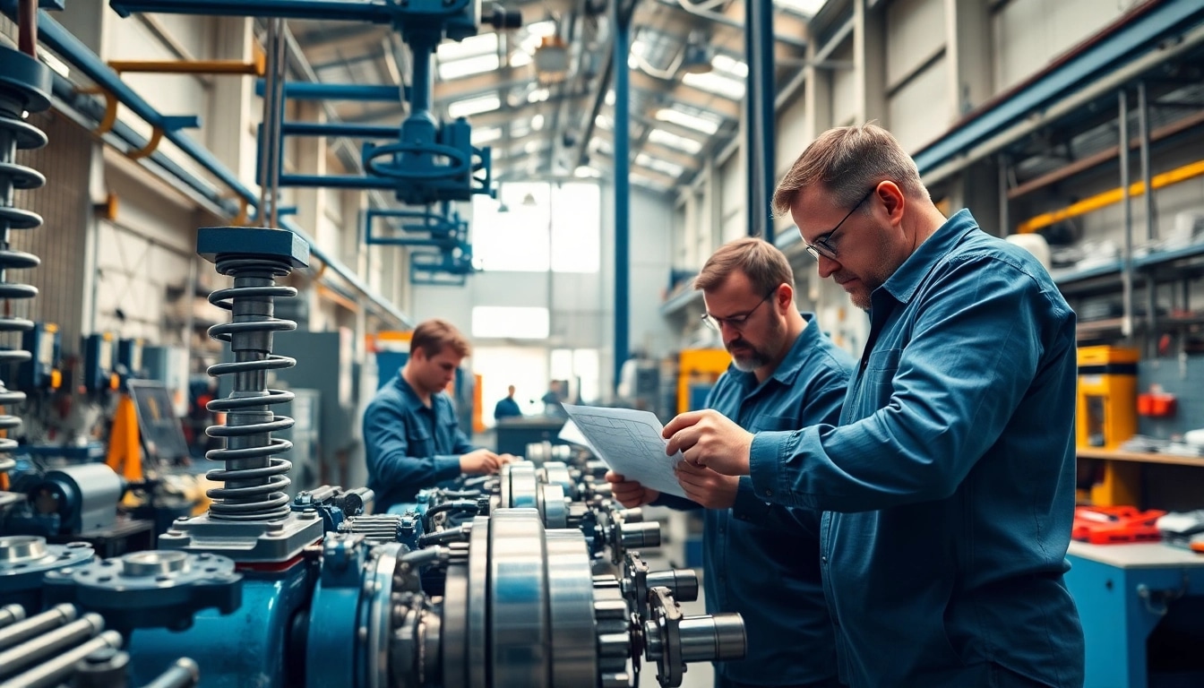 Gas Spring Manufacturer showcasing precision engineering in a high-tech workshop.