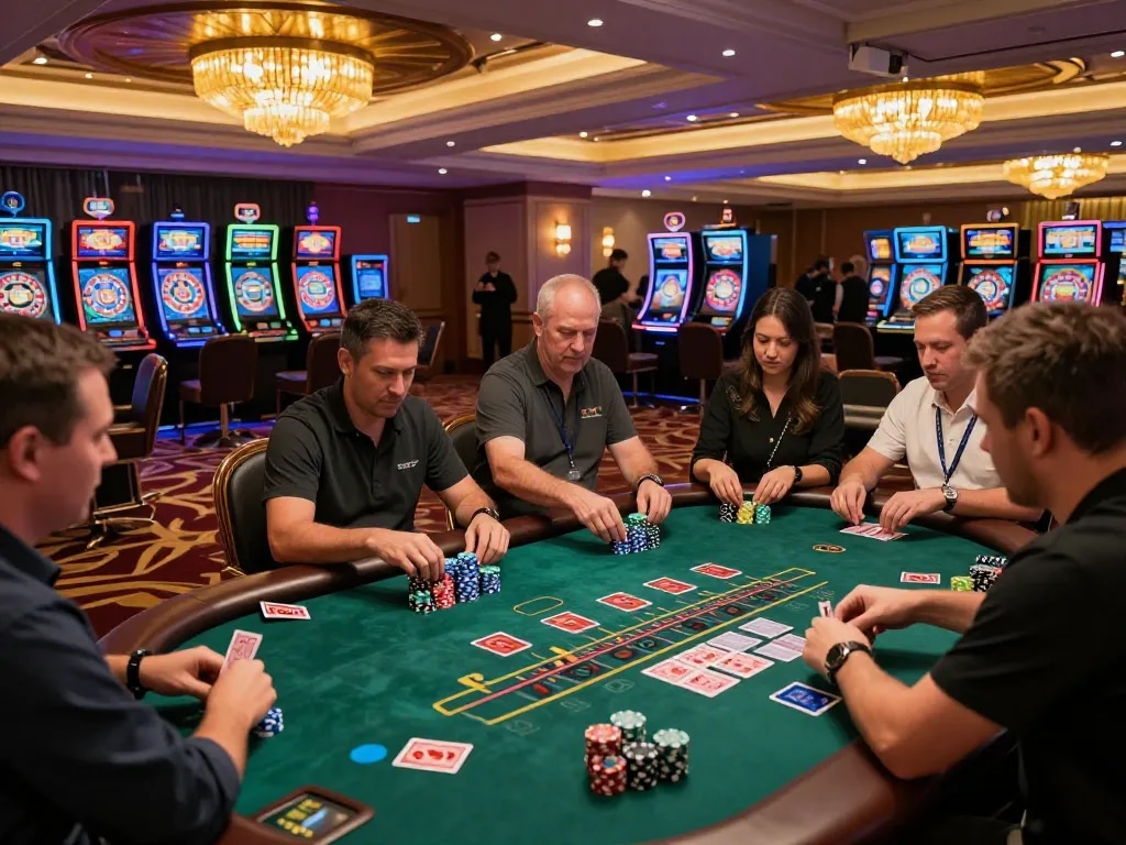 Players engaging in a thrilling w 88 blackjack game at a vibrant casino table.