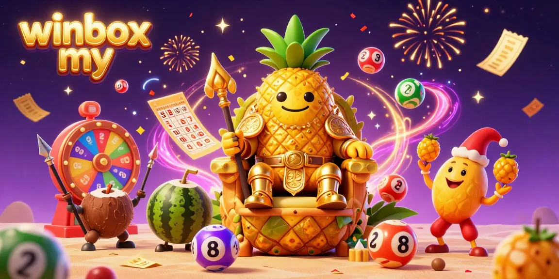 Winbox my: Experience the thrill of casino games with a vibrant 3D illustration featuring exclusive lottery and bingo elements.