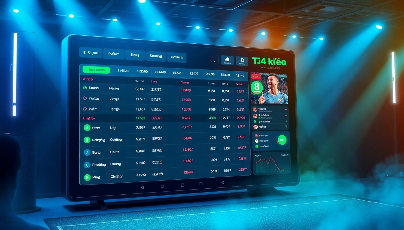 Dynamic digital interface showcasing tỷ lệ kèo football betting odds and live match updates.