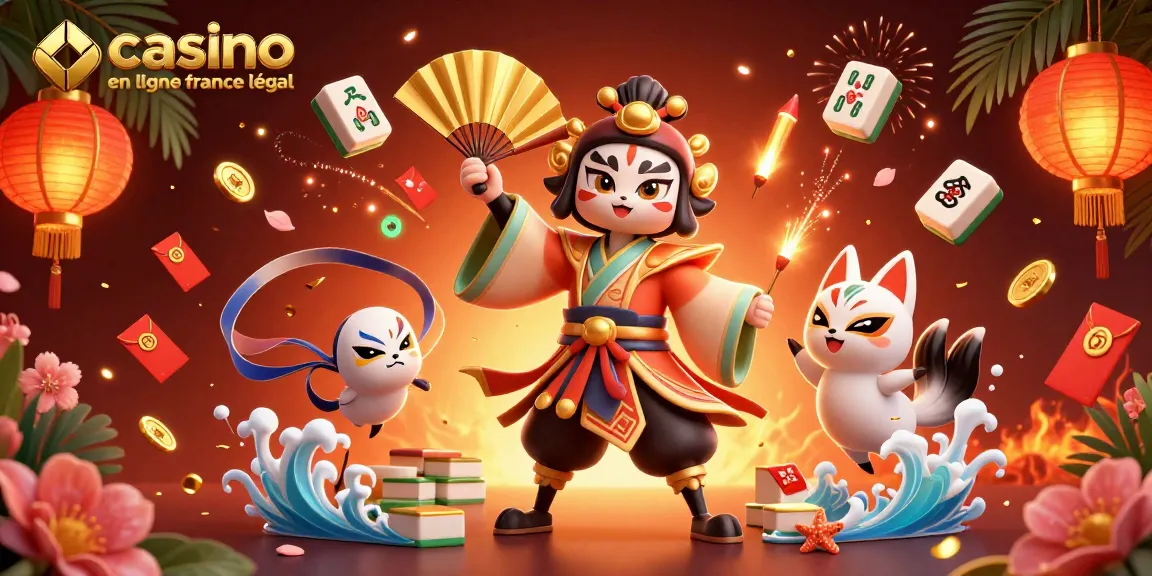 Illustration artistique représentant un casino en ligne France légal, mettant en avant la richesse des jeux et éléments festifs.