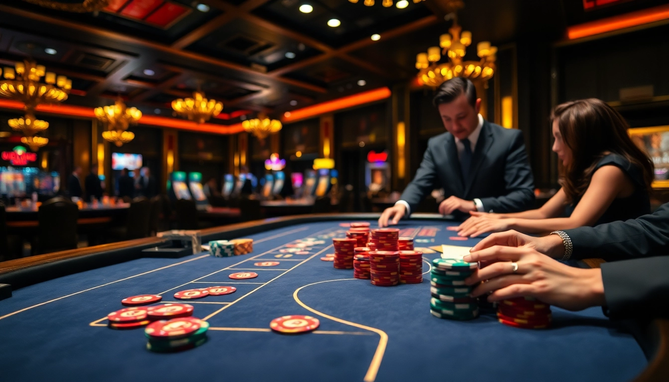 Interwin official casino table filled with vibrant chips and engaging players.