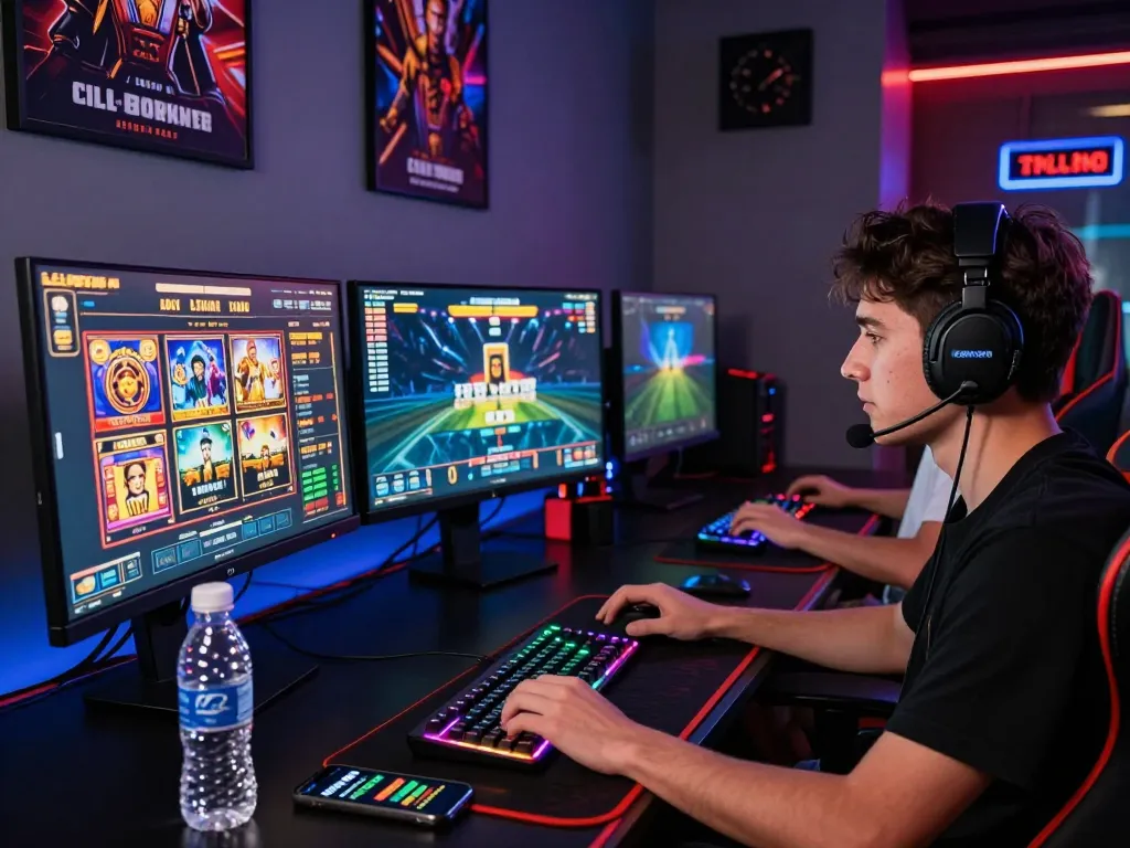 Player immersed in ligasedayu online gaming with vibrant visuals and a modern setup.