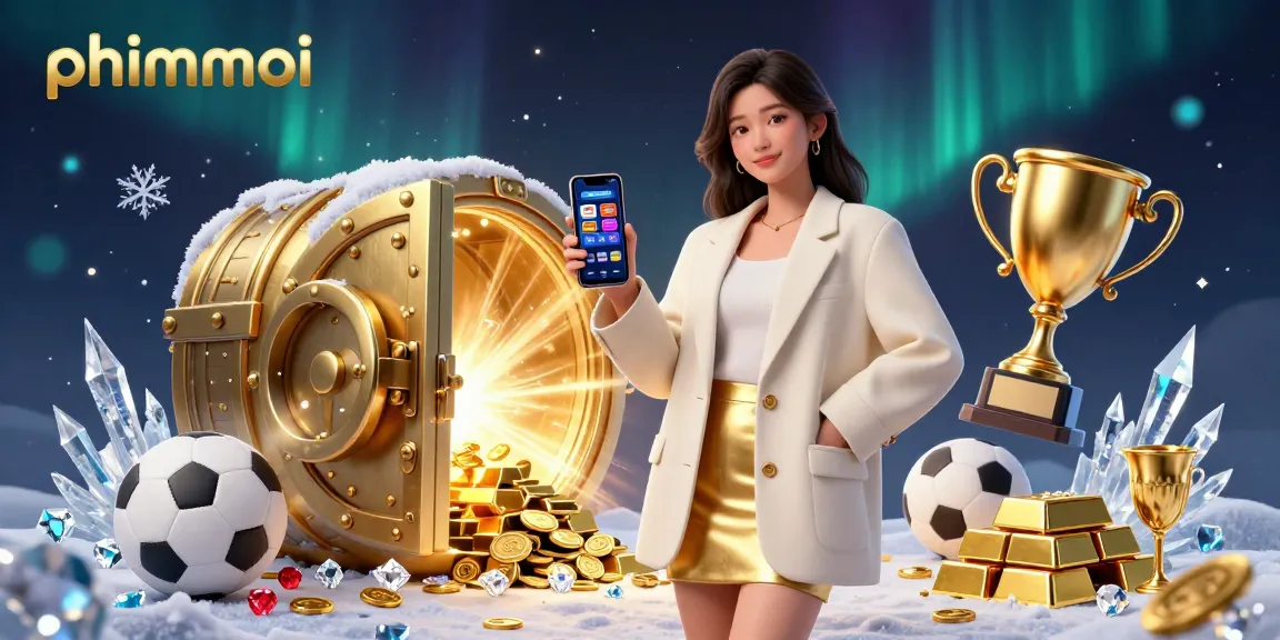 Experience exciting betting action with phimmoi's winning app, featuring a glamorous character amid dazzling riches.