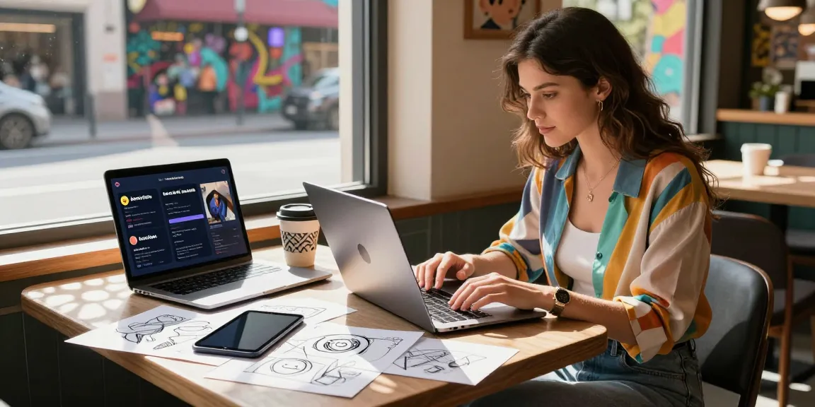 Onlyfans leaks content creation scene with a designer reviewing sketches at a café.