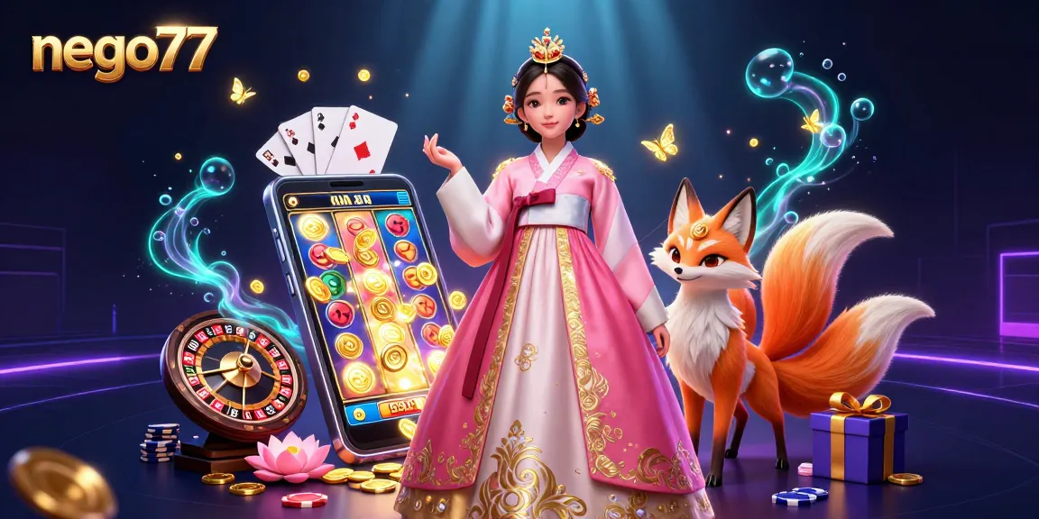 Nego77 enhances gaming excitement with a vibrant 3D casino illustration showcasing slot games and winning elements in a captivating scene.