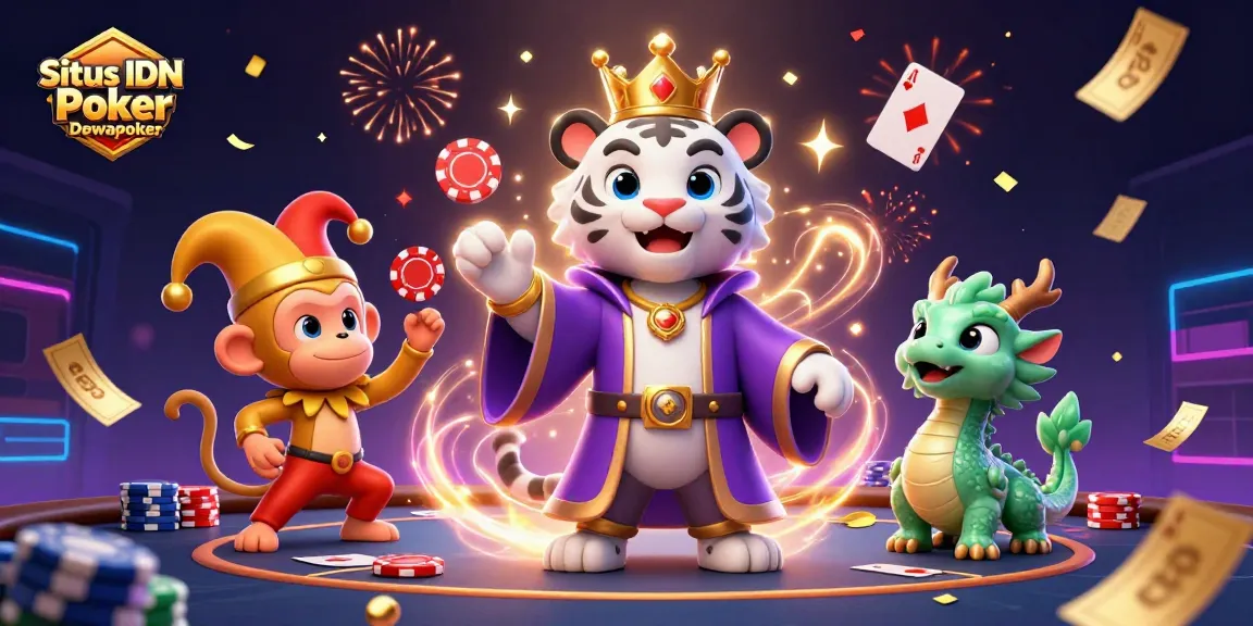 Situs IDN Poker Dewapoker showcases vibrant poker excitement with interactive characters and game elements.
