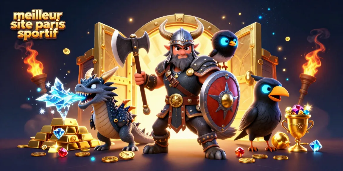Célébrez les paris sportifs avec le meilleur site de paris sportif, illustré par un loup viking et un dragon.