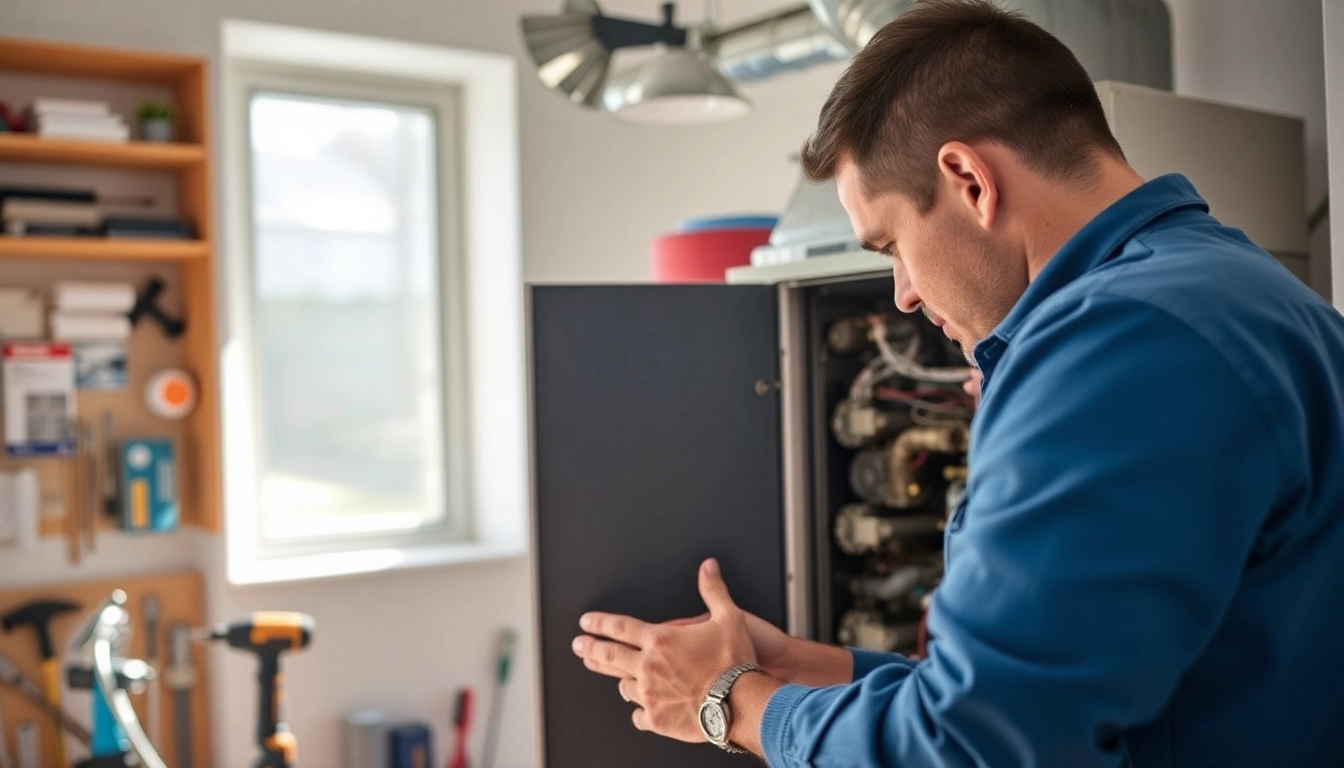 Expert technician performing furnace repair near me, showcasing professional tools and bright workspace.