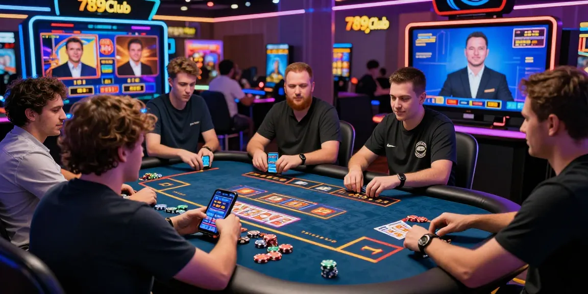 Engaging gaming experience at 789, vibrant casino players and neon atmosphere.