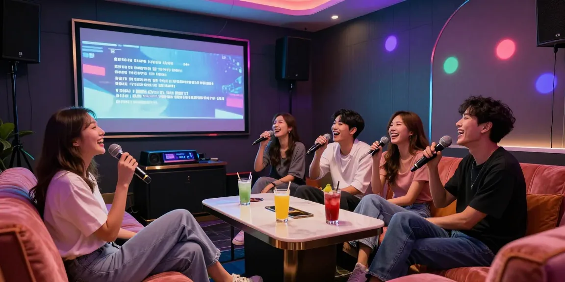강남쩜오의 프라이빗 룸에서 친구들과 즐거운 시간을 보내는 모습