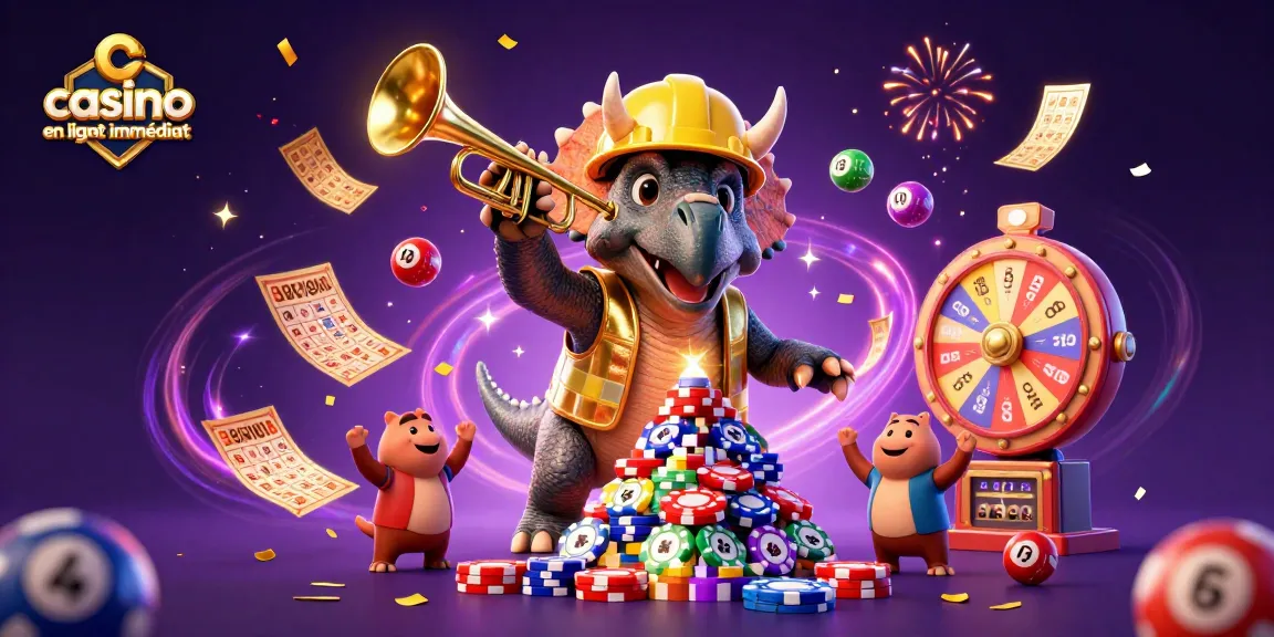 Découvrez des casinos en ligne avec retrait immédiat et gains passionnants, illustré par une scène festive et dynamique.