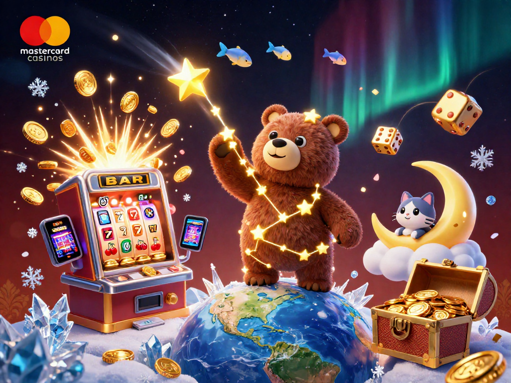 Experience the thrill of mastercard casinos with animated characters collecting coins from a vibrant casino world.