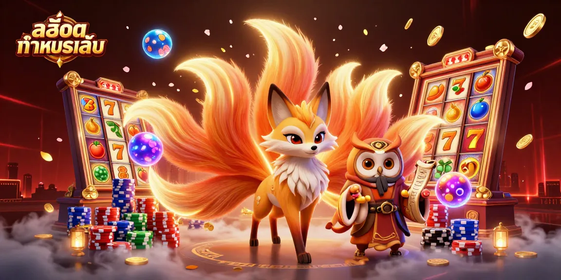 Play สล็อตทดลองเล่น with vibrant slot reels and festive spirits in an action-packed scene.