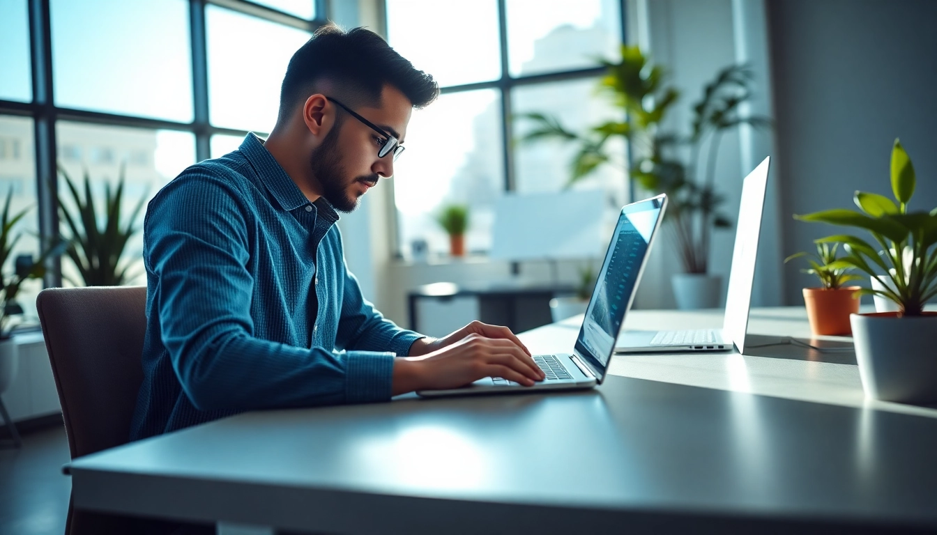 Find verified emails from linkedin displayed on a modern laptop in a professional office environment.