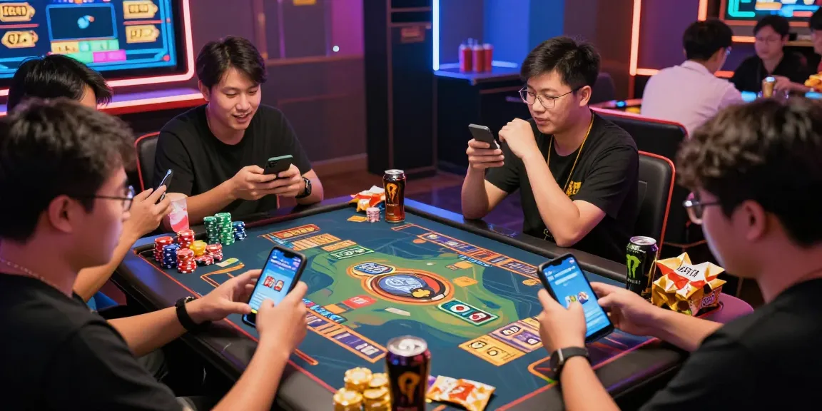 Players enjoying game bai doi thuong in a vibrant gaming lounge with engaging graphics and snacks.