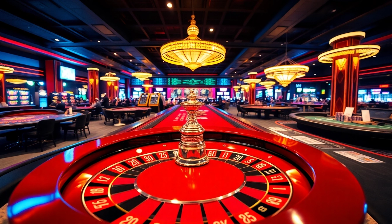 Experience the thrill of Kết quả xổ số hôm nay with a vibrant casino scene featuring roulette and blackjack.