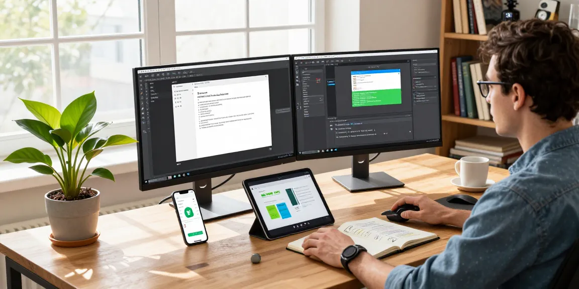 Efficient workspace using 截图工具下载 on dual monitors, showcasing Snipaste's features in a vibrant home office.