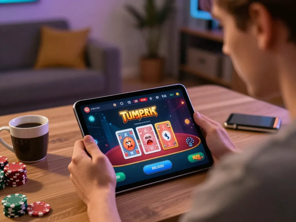 Engaging online gaming session on tablet with 88i casino app, showcasing strategic play and excitement.