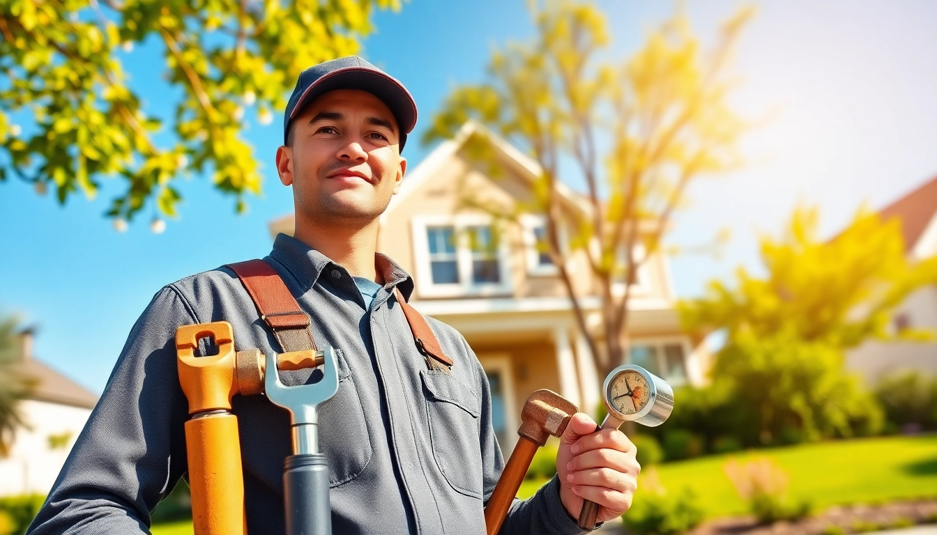 Plumber near me repairing plumbing at a sunny home.