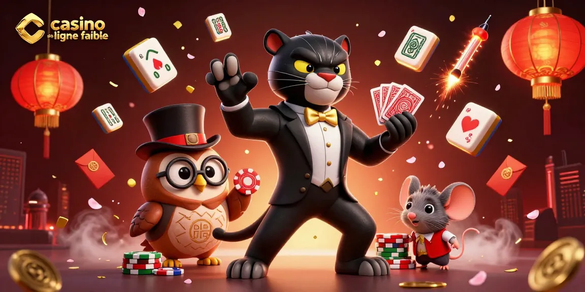 Jouez dans un casino en ligne fiable, entouré de personnages de jeu colorés et d'éléments de casino captivants.