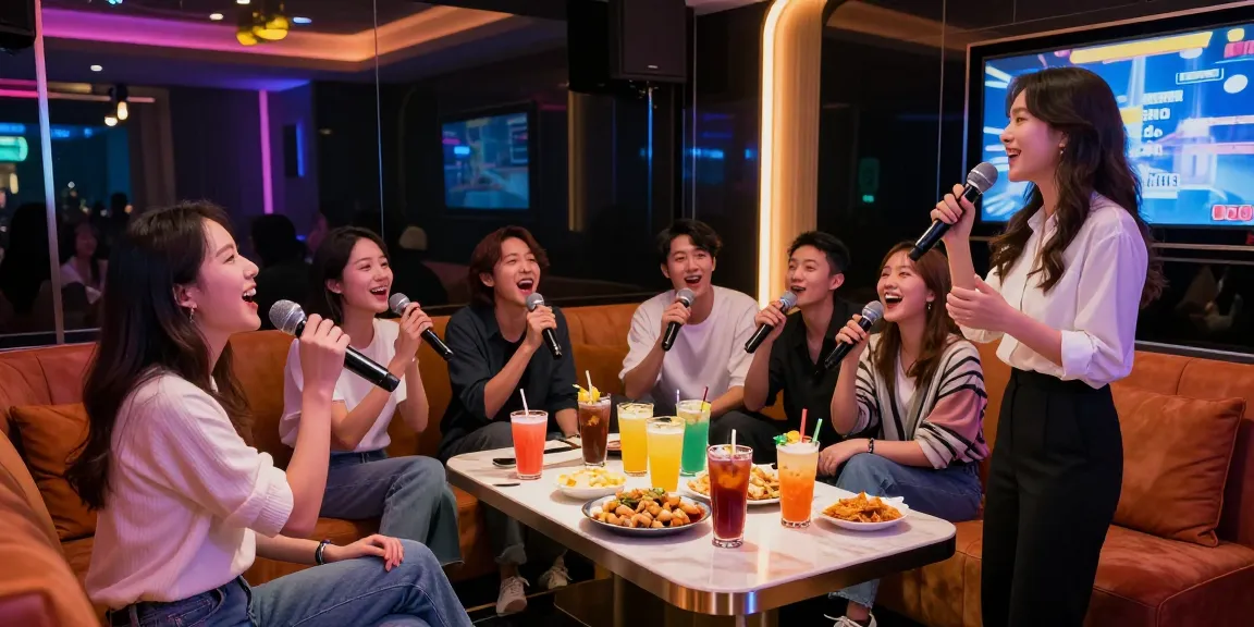 강남 가라오케에서 즐거운 순간을 보내는 친구들