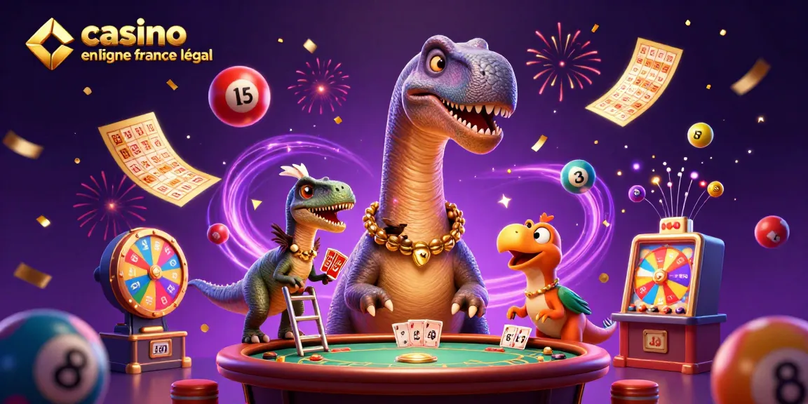 Profitez des jeux sur casino en ligne légal en France avec une illustration dynamique de dinosaures et de l'énergie magique.