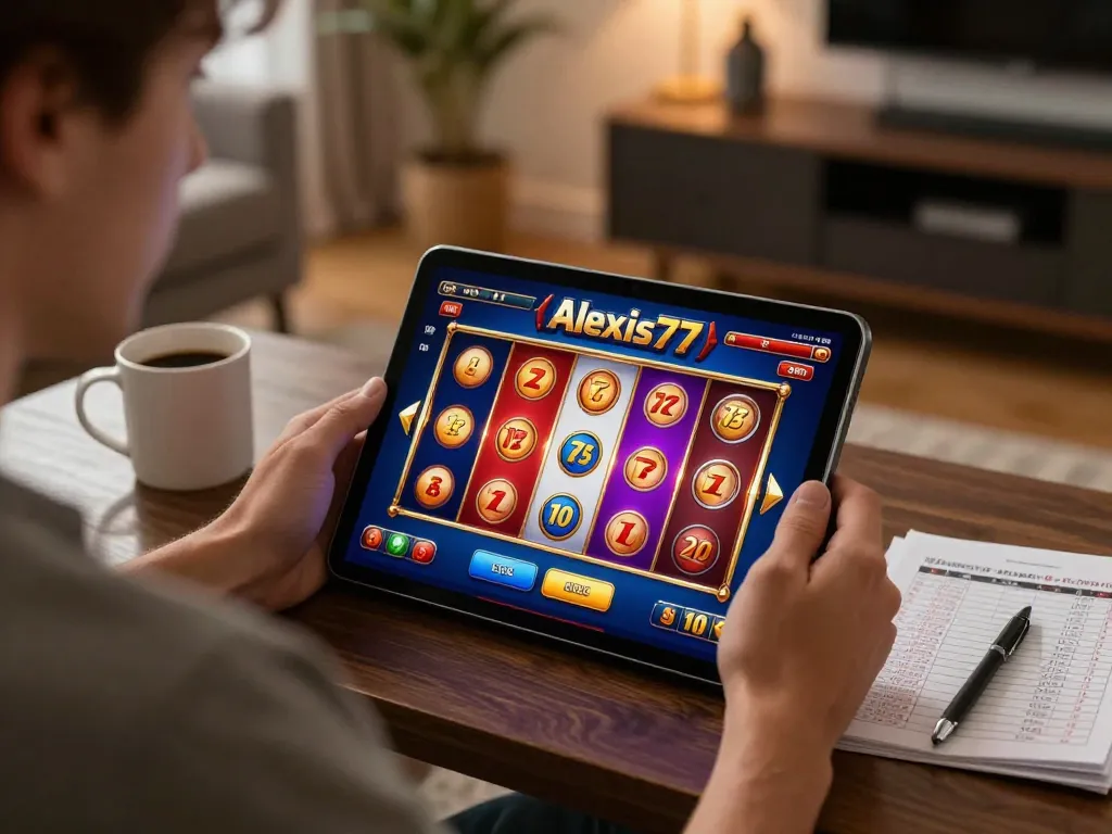 Engaging online gaming with Alexis77 app, showcasing vibrant slot interface and strategic play.