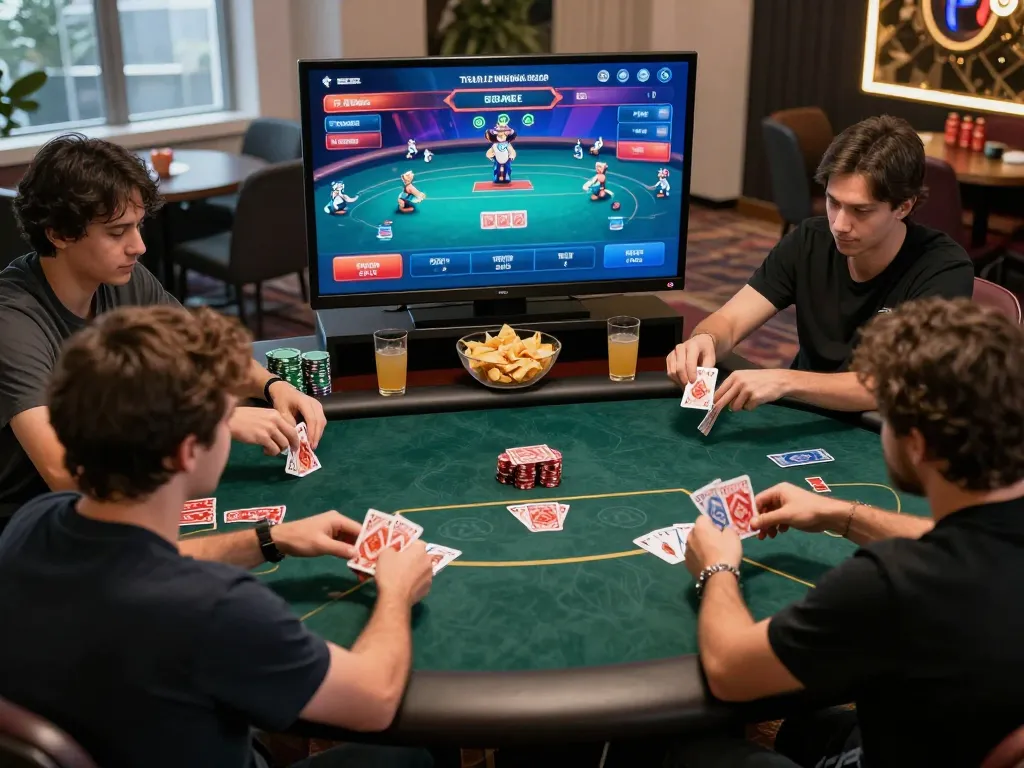 Players immersed in engaging online rikvip gambling experience with vibrant digital displays.