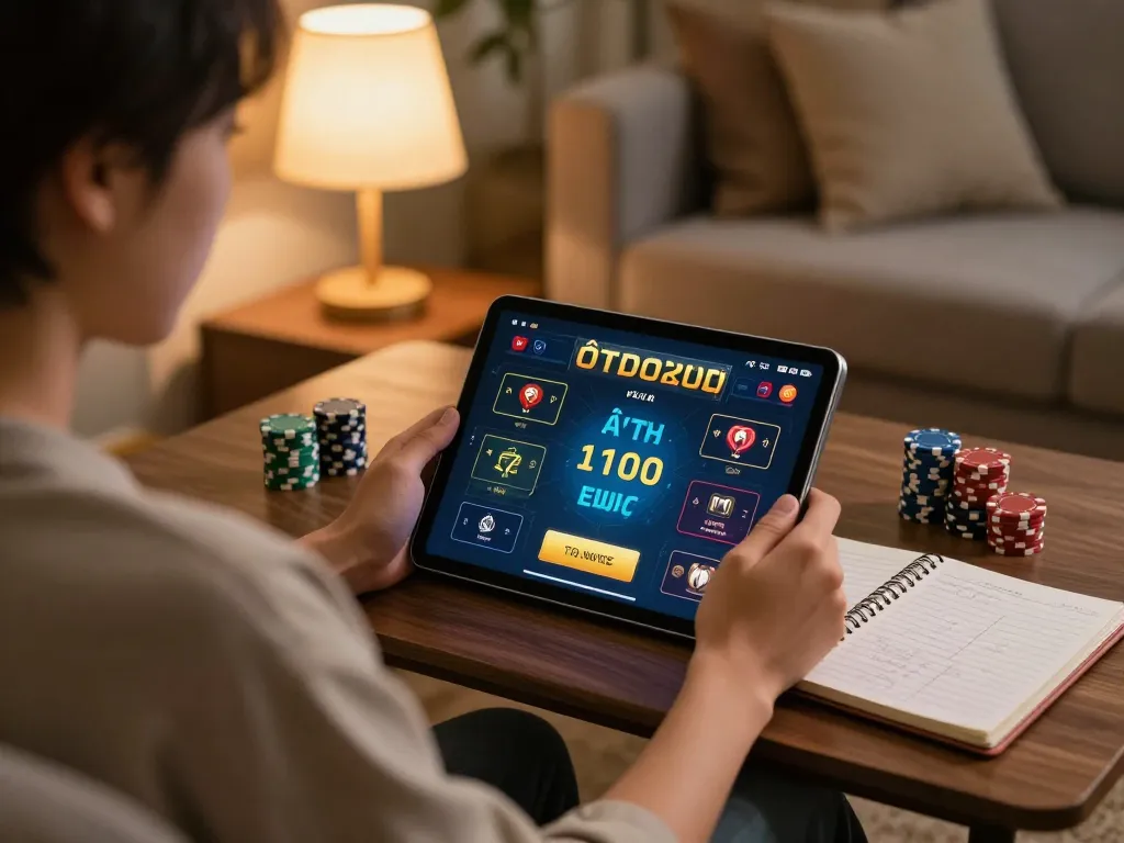 Lô đề online gaming on a tablet, showing an engaging betting interface in a cozy home setting