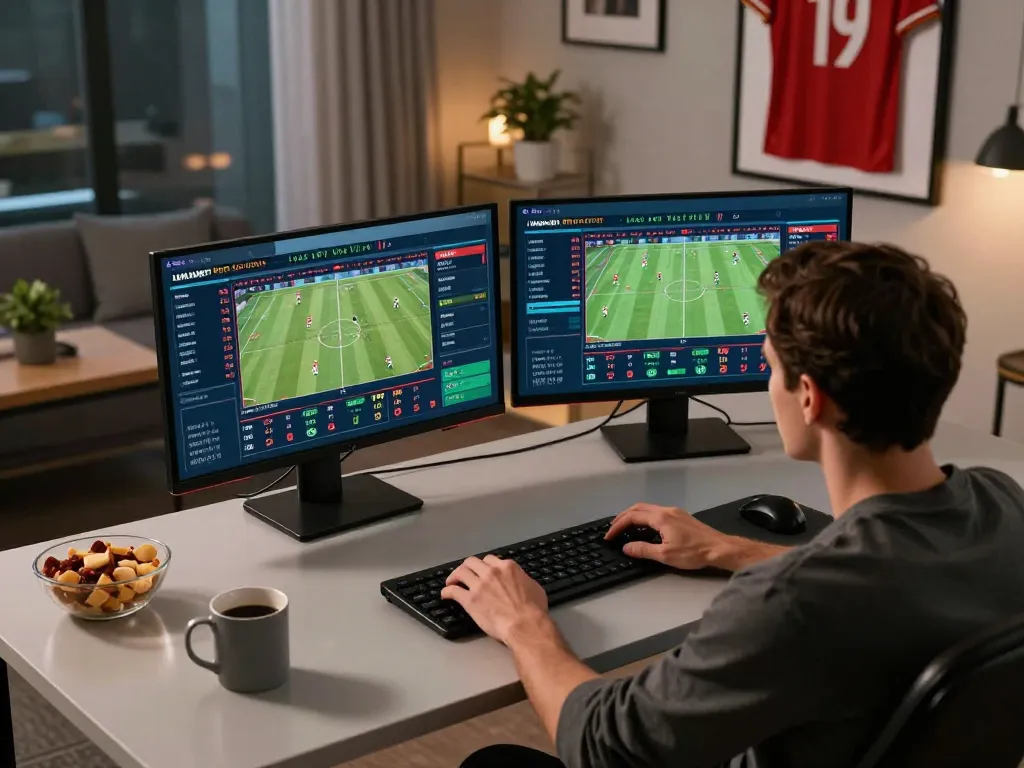 Engaged player using rik vip platform for online sports betting with live odds and match stats displayed.